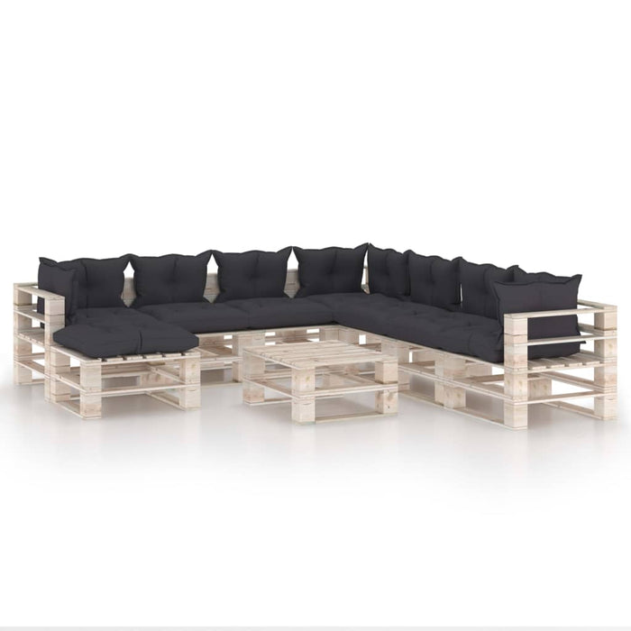 9-tlg. Garten-Lounge-Set aus Paletten mit Kissen Kiefernholz