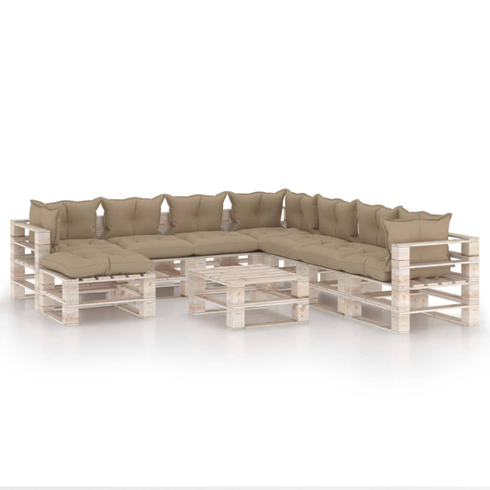 9-tlg. Garten-Lounge-Set aus Paletten mit Kissen Kiefernholz