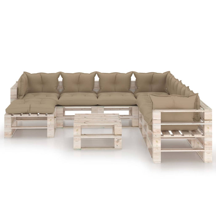 9-tlg. Garten-Lounge-Set aus Paletten mit Kissen Kiefernholz