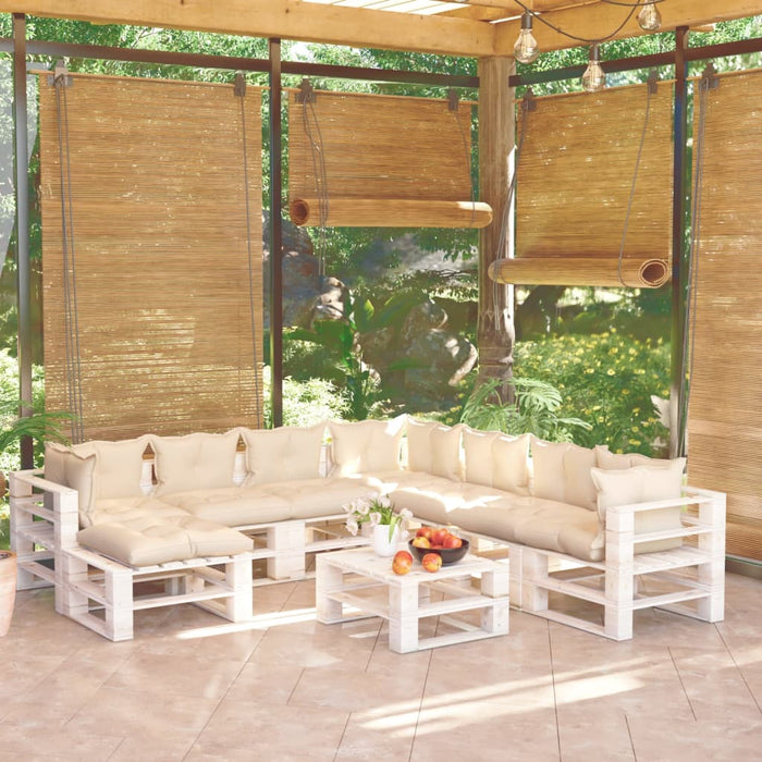 9-tlg. Garten-Lounge-Set aus Paletten mit Kissen Kiefernholz