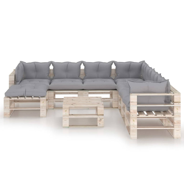 9-tlg. Garten-Lounge-Set aus Paletten mit Kissen Kiefernholz