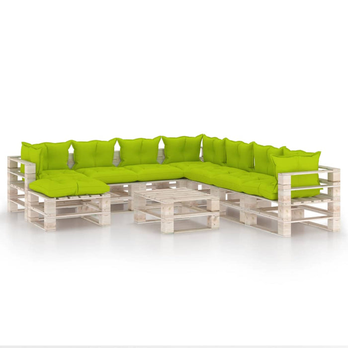 9-tlg. Garten-Lounge-Set aus Paletten mit Kissen Kiefernholz