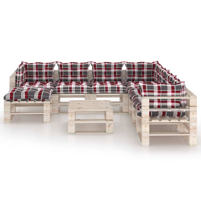 9-tlg. Garten-Lounge-Set aus Paletten mit Kissen Kiefernholz