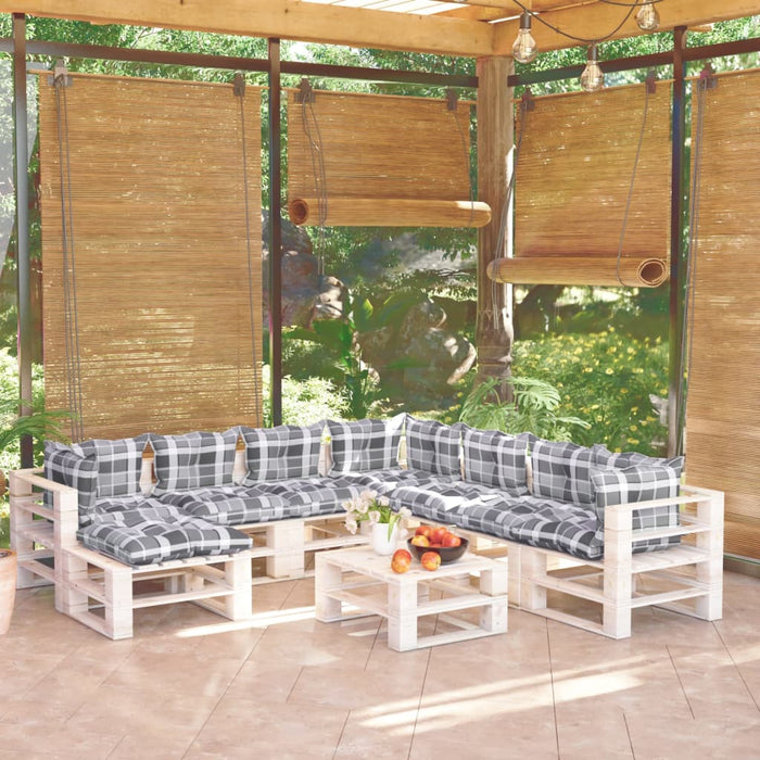 9-tlg. Garten-Lounge-Set aus Paletten mit Kissen Kiefernholz