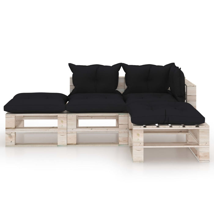 4-tlg. Garten-Lounge-Set aus Paletten mit Kissen Kiefernholz