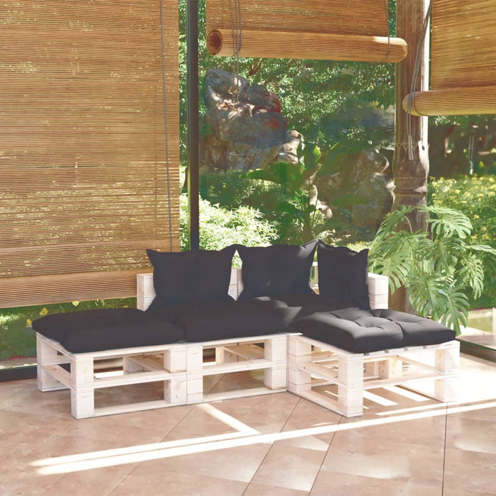 4-tlg. Garten-Lounge-Set aus Paletten mit Kissen Kiefernholz