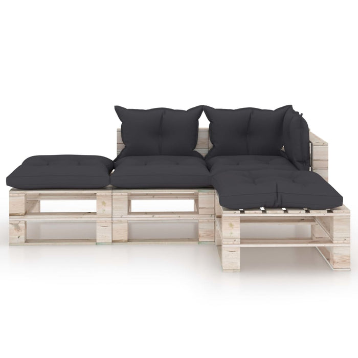 4-tlg. Garten-Lounge-Set aus Paletten mit Kissen Kiefernholz