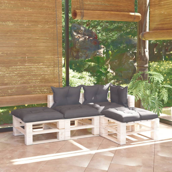 4-tlg. Garten-Lounge-Set aus Paletten mit Kissen Kiefernholz