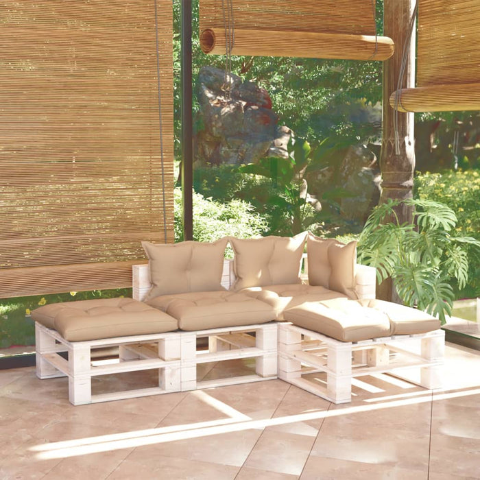 4-tlg. Garten-Lounge-Set aus Paletten mit Kissen Kiefernholz