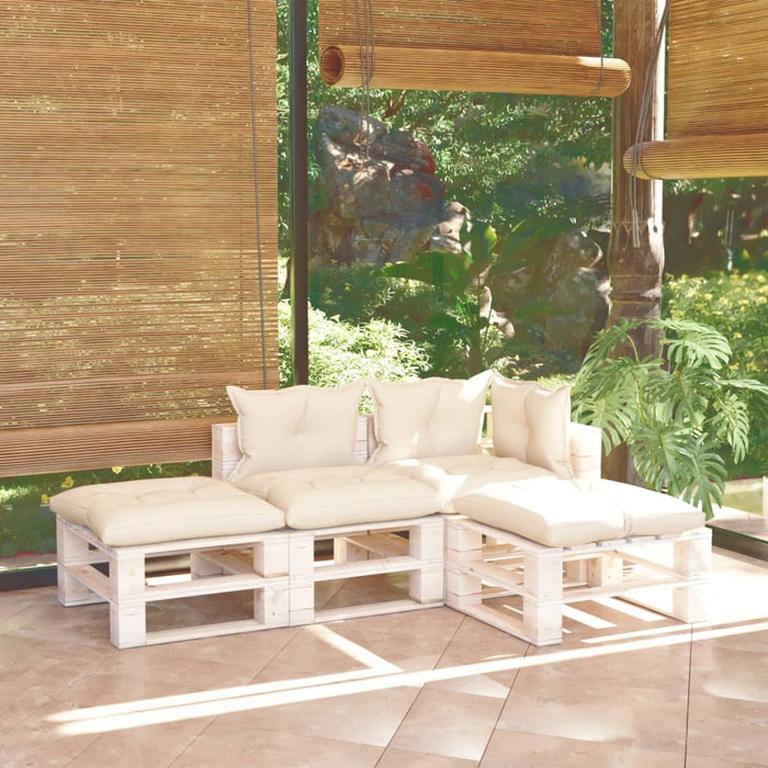 4-tlg. Garten-Lounge-Set aus Paletten mit Kissen Kiefernholz