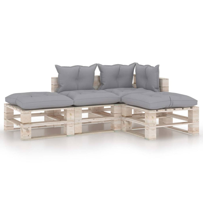 4-tlg. Garten-Lounge-Set aus Paletten mit Kissen Kiefernholz
