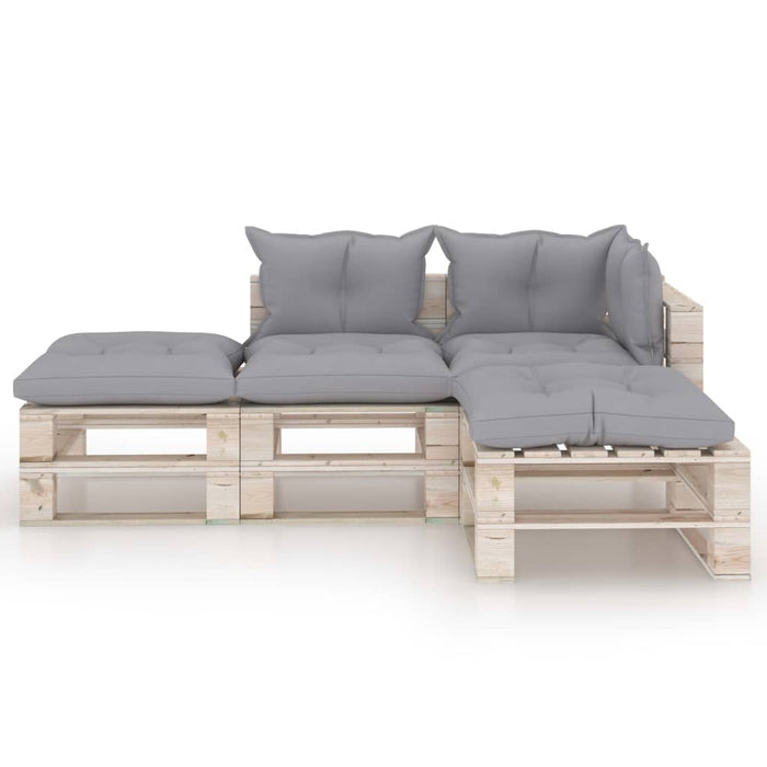 4-tlg. Garten-Lounge-Set aus Paletten mit Kissen Kiefernholz