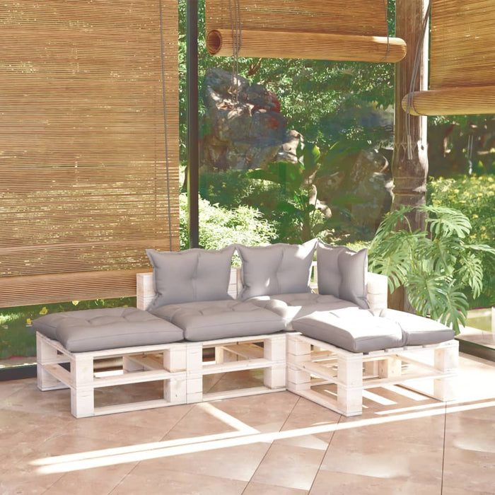 4-tlg. Garten-Lounge-Set aus Paletten mit Kissen Kiefernholz