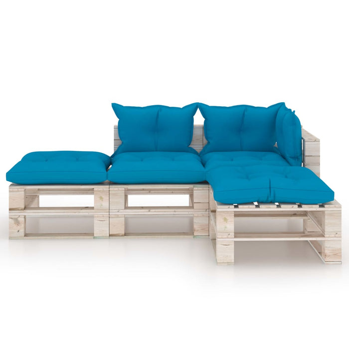 4-tlg. Garten-Lounge-Set aus Paletten mit Kissen Kiefernholz