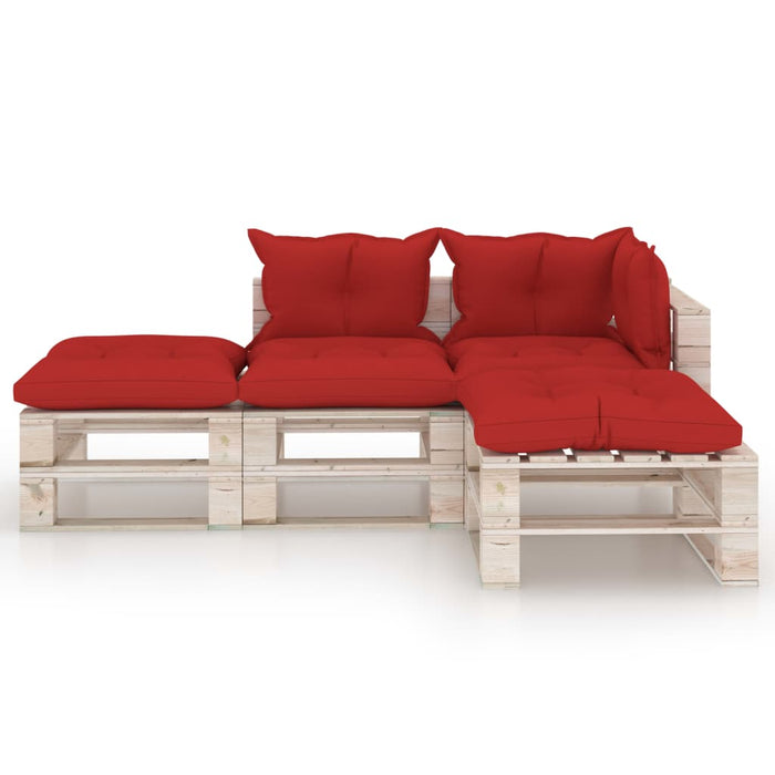 4-tlg. Garten-Lounge-Set aus Paletten mit Kissen Kiefernholz