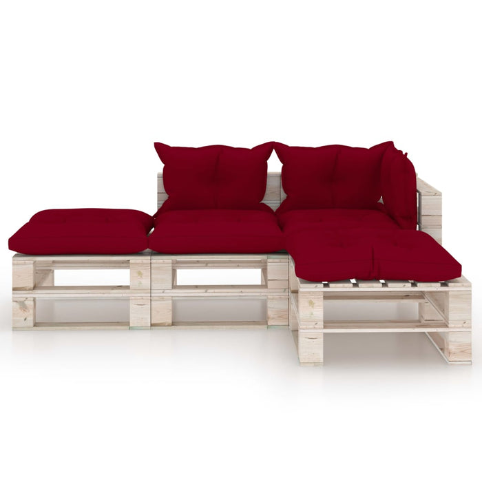 4-tlg. Garten-Lounge-Set aus Paletten mit Kissen Kiefernholz