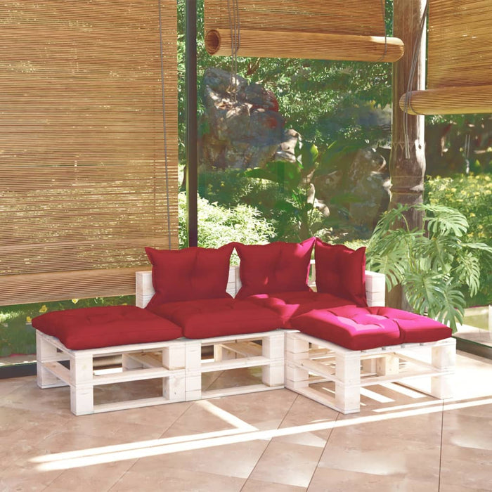 4-tlg. Garten-Lounge-Set aus Paletten mit Kissen Kiefernholz