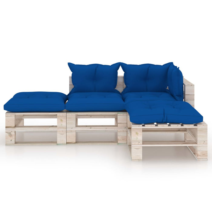 4-tlg. Garten-Lounge-Set aus Paletten mit Kissen Kiefernholz