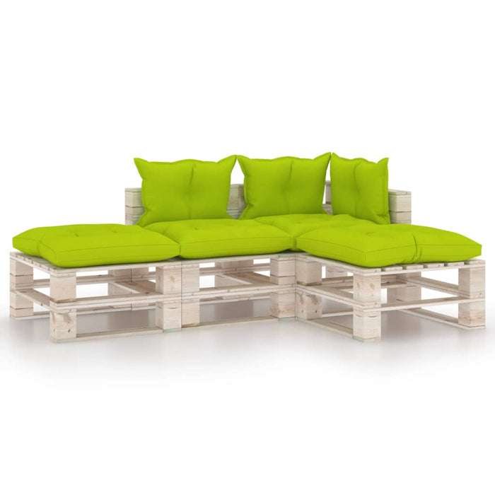 4-tlg. Garten-Lounge-Set aus Paletten mit Kissen Kiefernholz