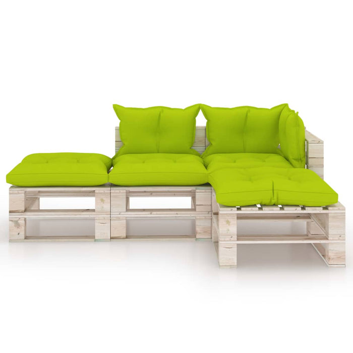 4-tlg. Garten-Lounge-Set aus Paletten mit Kissen Kiefernholz