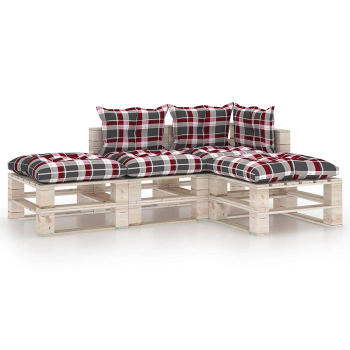 4-tlg. Garten-Lounge-Set aus Paletten mit Kissen Kiefernholz