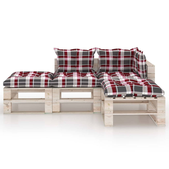 4-tlg. Garten-Lounge-Set aus Paletten mit Kissen Kiefernholz