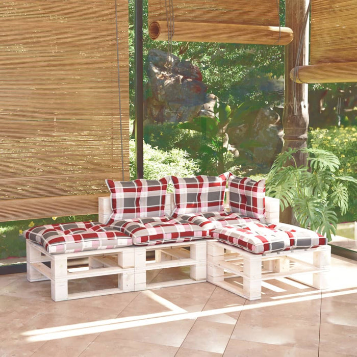 4-tlg. Garten-Lounge-Set aus Paletten mit Kissen Kiefernholz