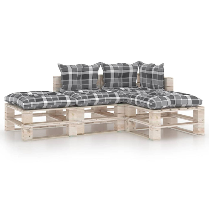 4-tlg. Garten-Lounge-Set aus Paletten mit Kissen Kiefernholz