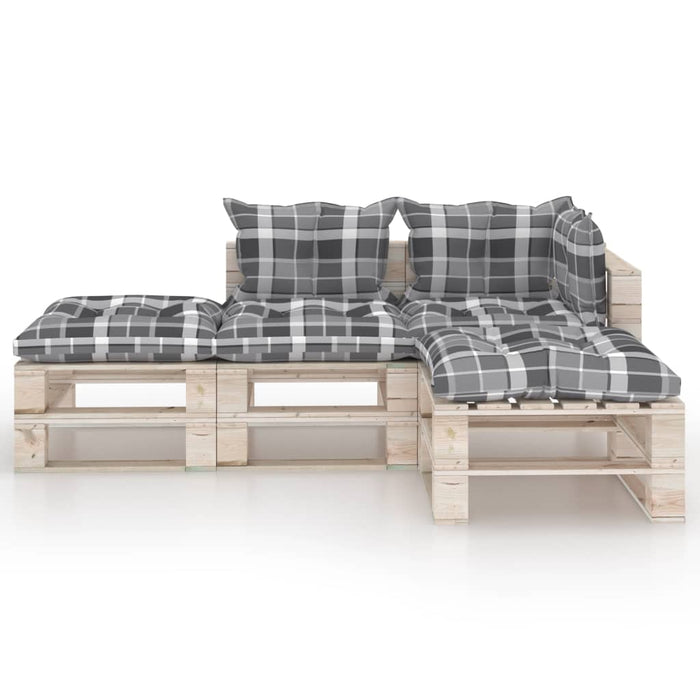 4-tlg. Garten-Lounge-Set aus Paletten mit Kissen Kiefernholz