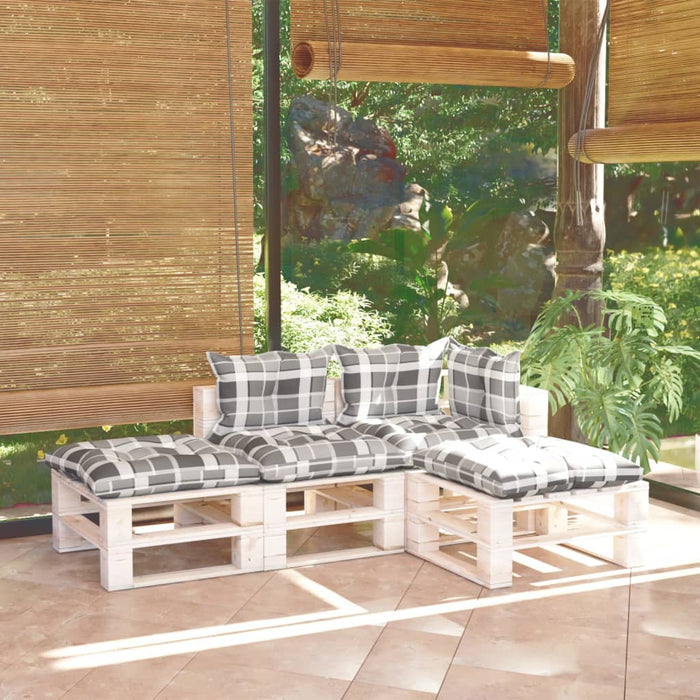 4-tlg. Garten-Lounge-Set aus Paletten mit Kissen Kiefernholz