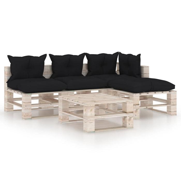 5-tlg. Garten-Lounge-Set aus Paletten mit Kissen Kiefernholz