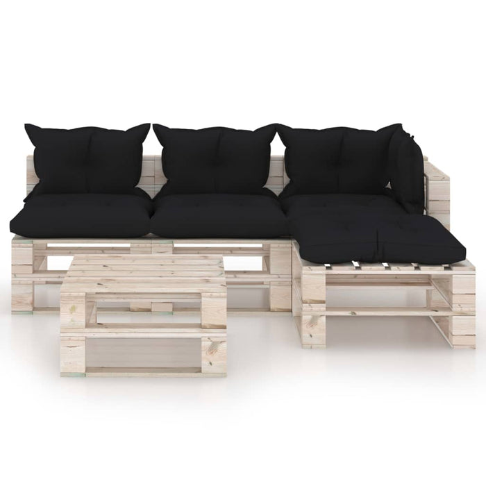 5-tlg. Garten-Lounge-Set aus Paletten mit Kissen Kiefernholz