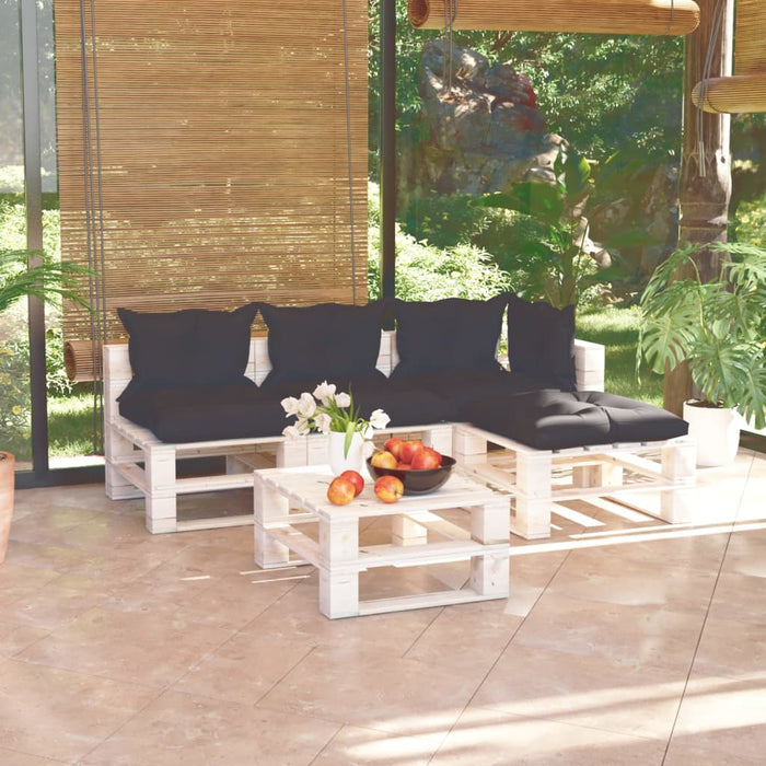 5-tlg. Garten-Lounge-Set aus Paletten mit Kissen Kiefernholz