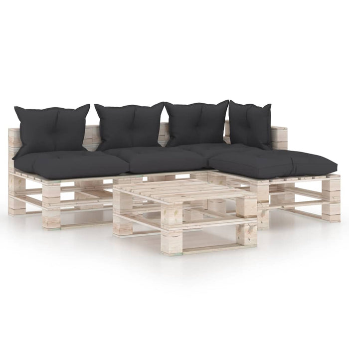 5-tlg. Garten-Lounge-Set aus Paletten mit Kissen Kiefernholz