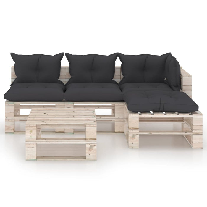 5-tlg. Garten-Lounge-Set aus Paletten mit Kissen Kiefernholz