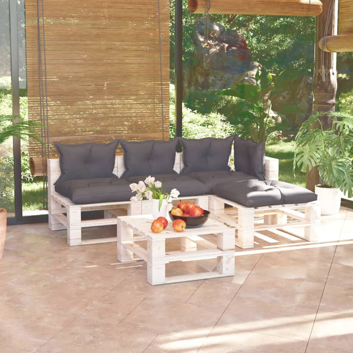 5-tlg. Garten-Lounge-Set aus Paletten mit Kissen Kiefernholz