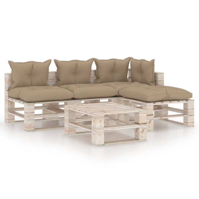 5-tlg. Garten-Lounge-Set aus Paletten mit Kissen Kiefernholz