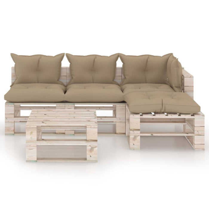 5-tlg. Garten-Lounge-Set aus Paletten mit Kissen Kiefernholz