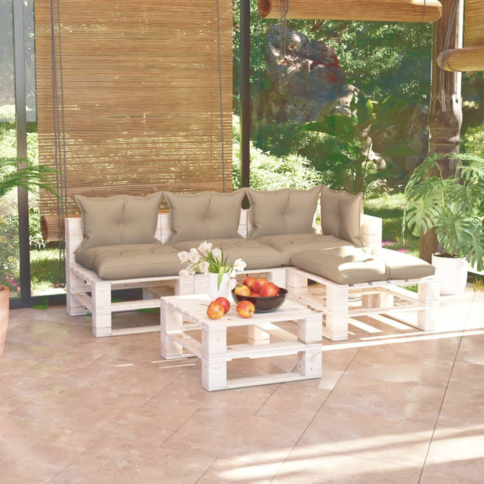 5-tlg. Garten-Lounge-Set aus Paletten mit Kissen Kiefernholz