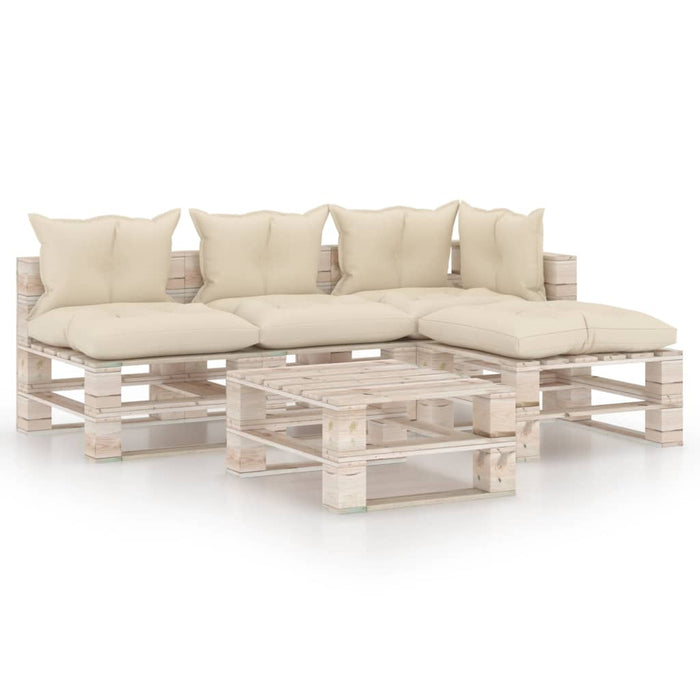 5-tlg. Garten-Lounge-Set aus Paletten mit Kissen Kiefernholz