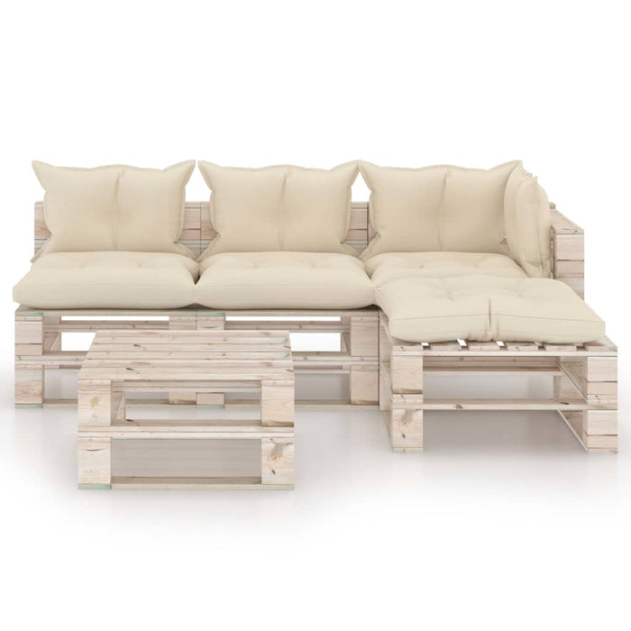 5-tlg. Garten-Lounge-Set aus Paletten mit Kissen Kiefernholz