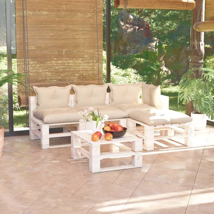 5-tlg. Garten-Lounge-Set aus Paletten mit Kissen Kiefernholz
