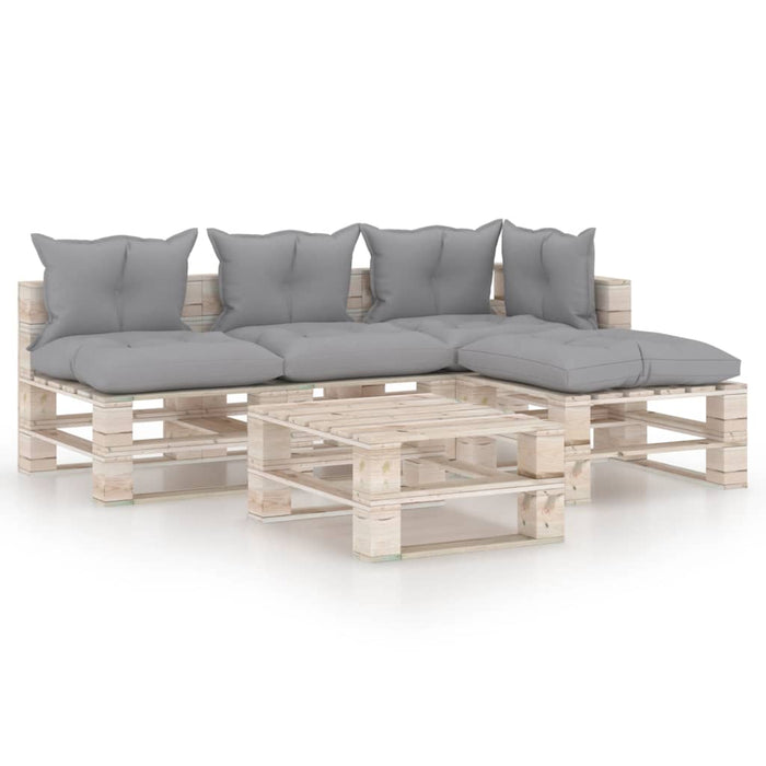 5-tlg. Garten-Lounge-Set aus Paletten mit Kissen Kiefernholz