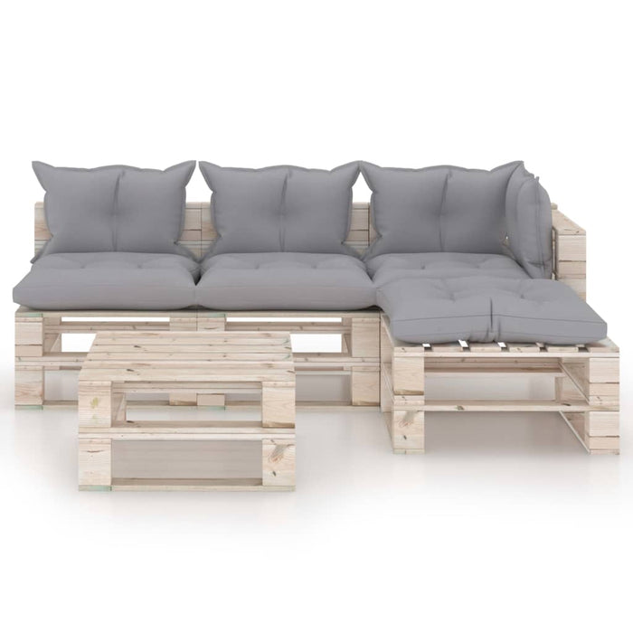 5-tlg. Garten-Lounge-Set aus Paletten mit Kissen Kiefernholz