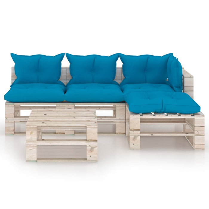 5-tlg. Garten-Lounge-Set aus Paletten mit Kissen Kiefernholz