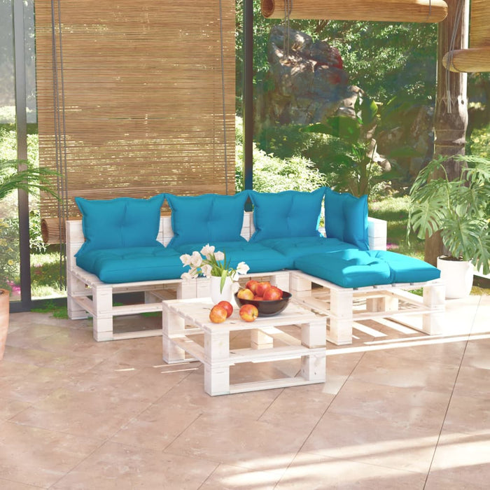 5-tlg. Garten-Lounge-Set aus Paletten mit Kissen Kiefernholz