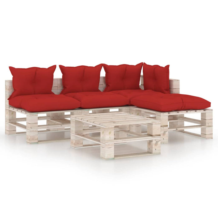 5-tlg. Garten-Lounge-Set aus Paletten mit Kissen Kiefernholz