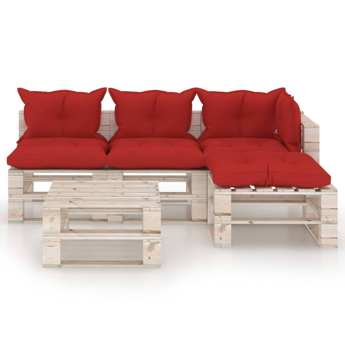 5-tlg. Garten-Lounge-Set aus Paletten mit Kissen Kiefernholz