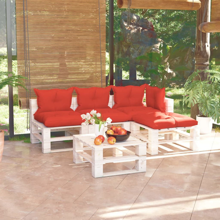 5-tlg. Garten-Lounge-Set aus Paletten mit Kissen Kiefernholz