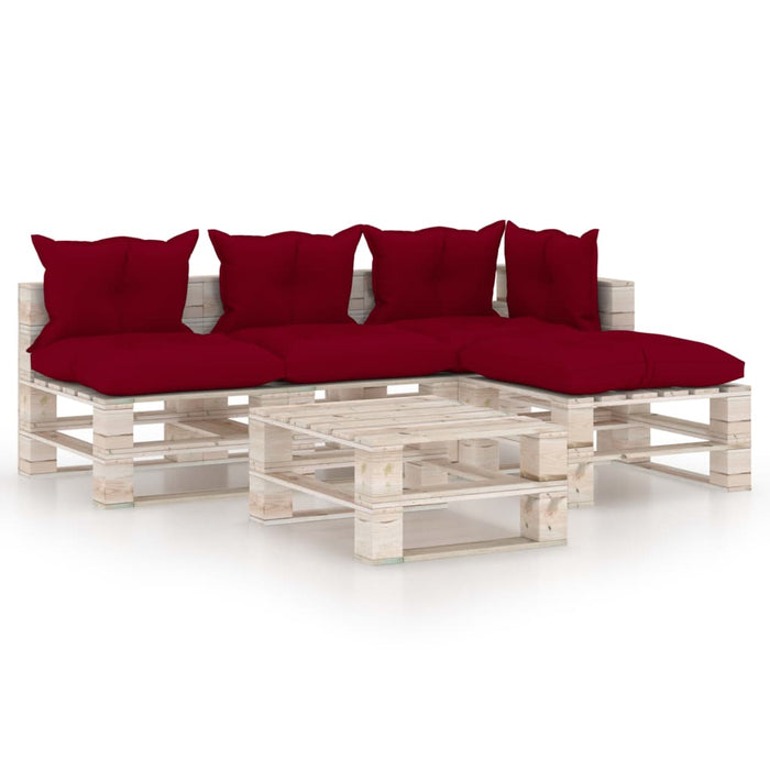 5-tlg. Garten-Lounge-Set aus Paletten mit Kissen Kiefernholz